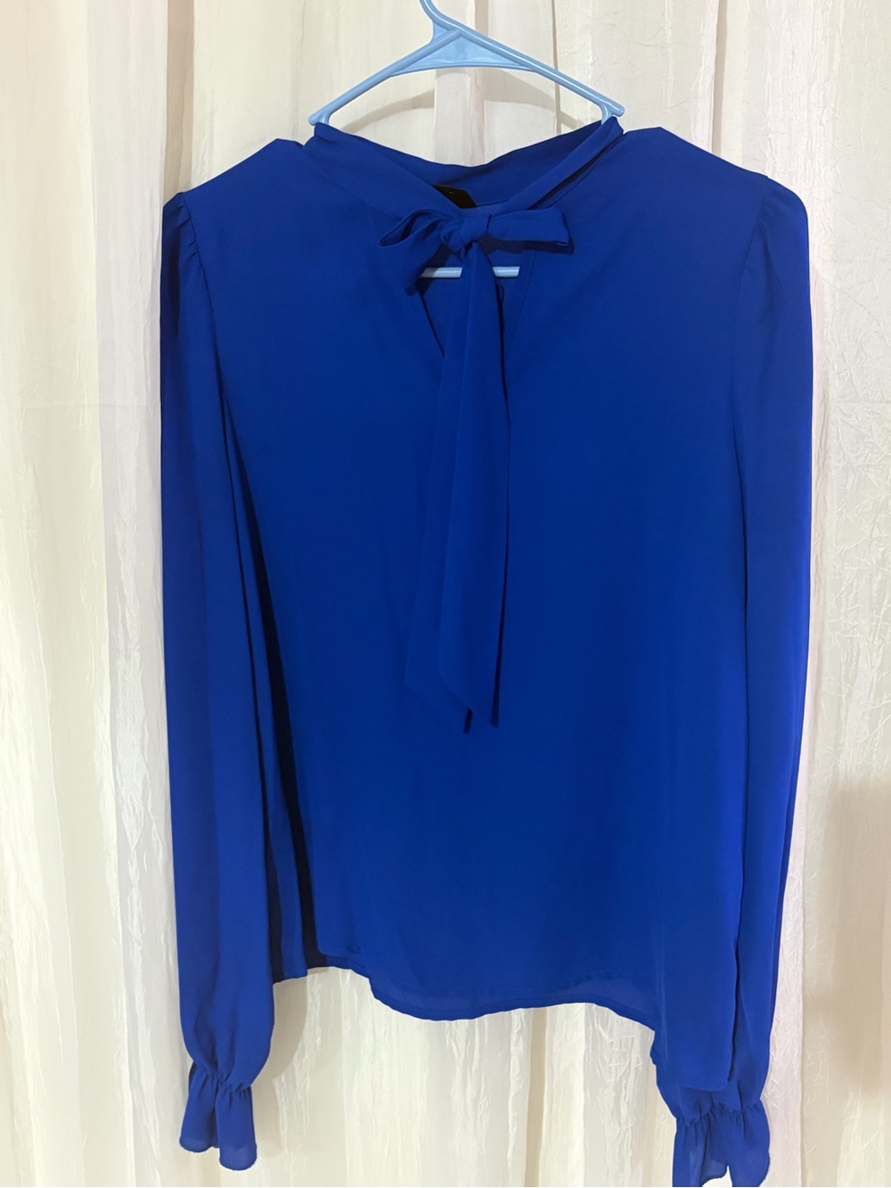 SHEIN Cobalt Blue Tie-Neck Long Sleeve Blouse